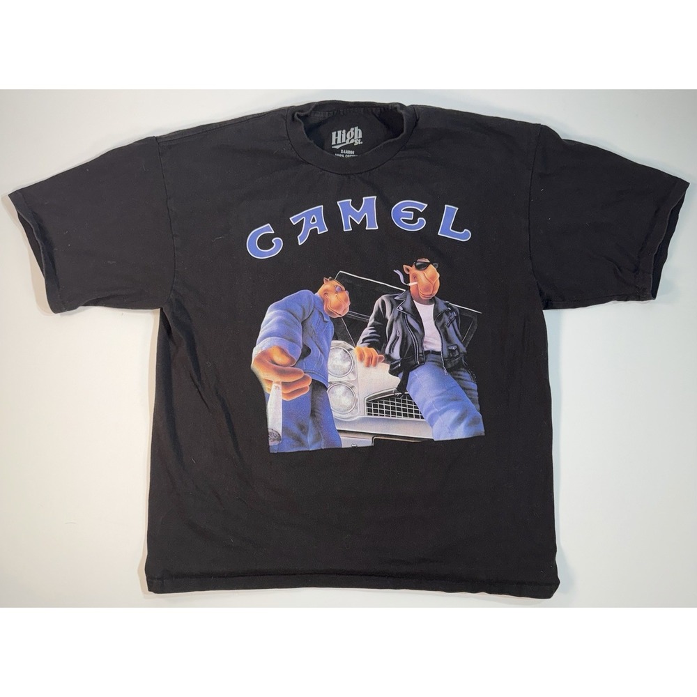 Camel Cigarettes T Shirt Mens XL Black Joe Camel Graphic Y2K Streetwear Tee